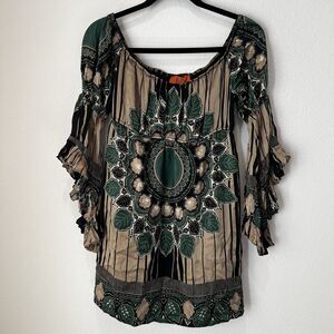 Vtg Voom Joy Han Dress Sz S Babydoll Silk Festival Boho Ruffle Sleeve Art To Wea